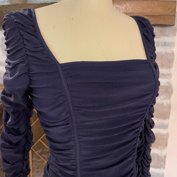 Navy blue mesh layer ruched stretch bodysuit top from Zara, fully lined - Picture 7 of 7